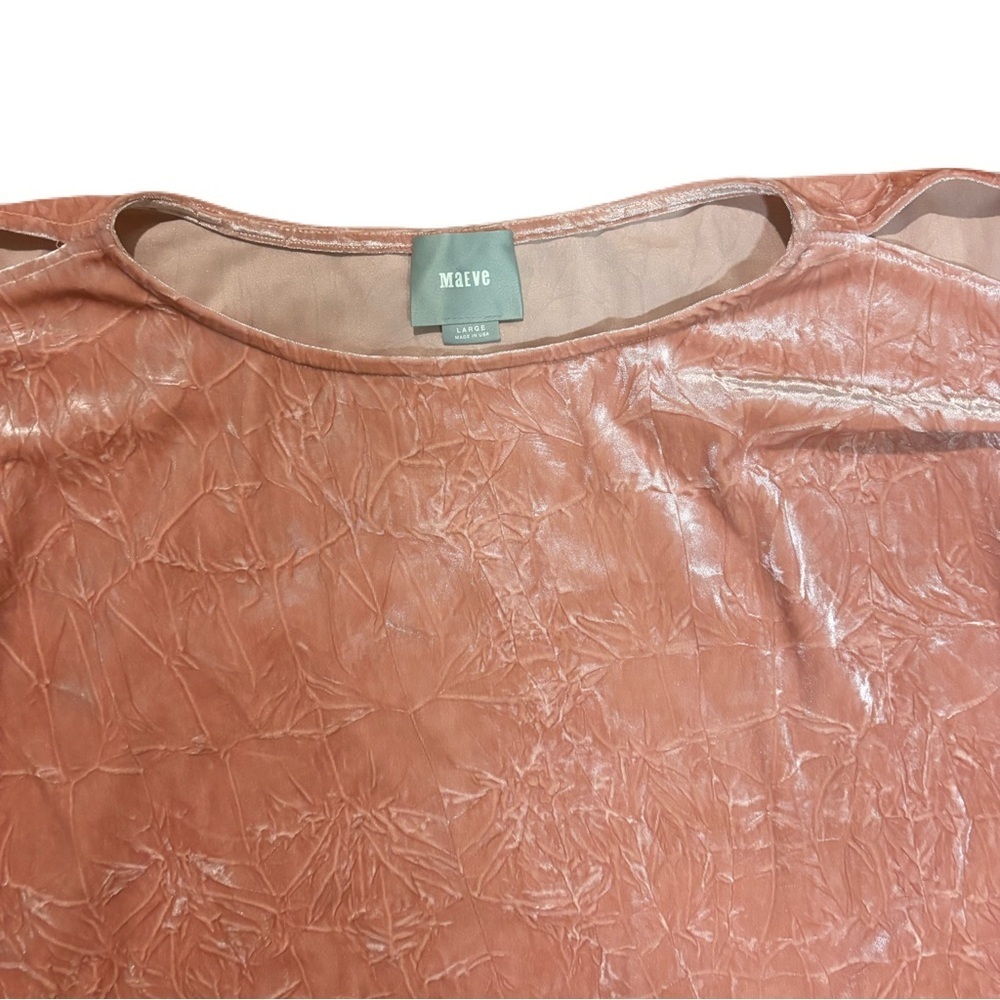 Maeve by Anthropologie Crushed Velvet Cold Shoulder Blouse Coral spring summer - Picture 6 of 6